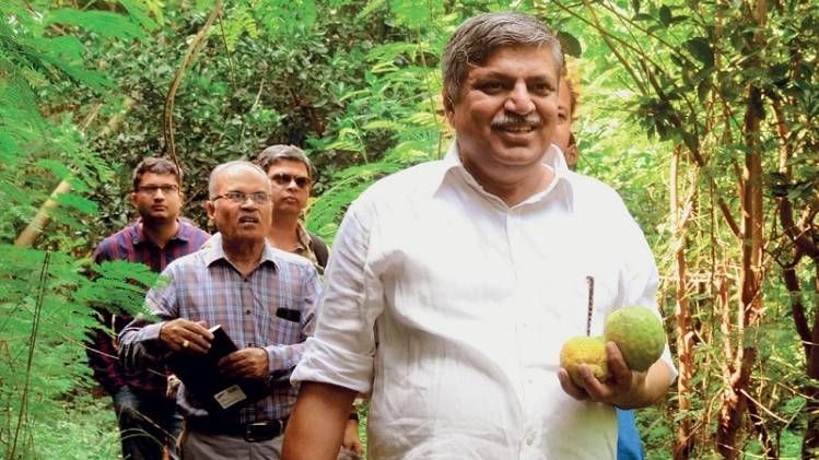 कुदरत का कमाल खलघाट में आगंतुकों को अपना फार्म दिखाते पतंजलि झा