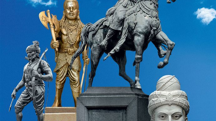 राणा पुंजा, परशुराम, पृथ्वीराज चौहान और सम्राट अशोक (बाएं से दाएं)