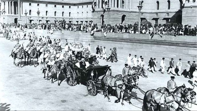 नई दिल्ली में आयोजित गणतंत्र दिवस की पहली परेड (Photo Credit: Wikimedia Commons)