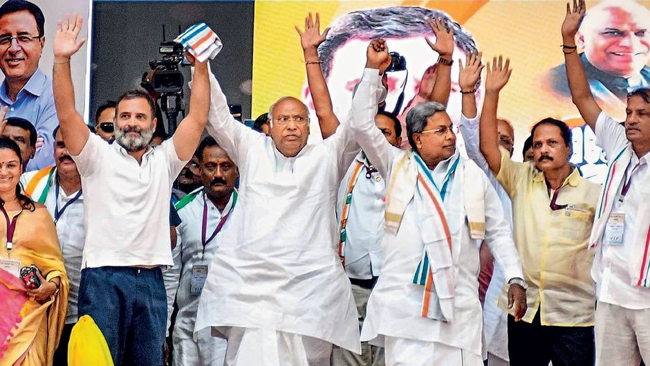 कांग्रेस अध्यक्ष मल्लिकार्जुन खड़गे सांसद राहुल गांधी और सीएम सिद्धारमैया शिमोगा में, मई 2024