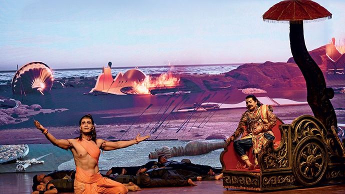 सीजीआई बैकड्रॉप में राम (भुचर) रावण (राणा) युद्ध