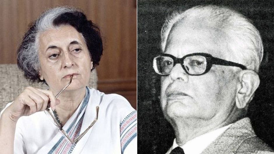 (बाएं) इंदिरा गांधी और दाएं में जस्टिस शाह, जिनकी अगुआई में शाह कमीशन का गठन हुआ