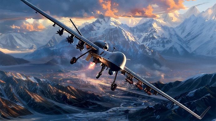 लद्दाख के ऊपर ड्रोन की एक कलात्मक प्रस्तुति