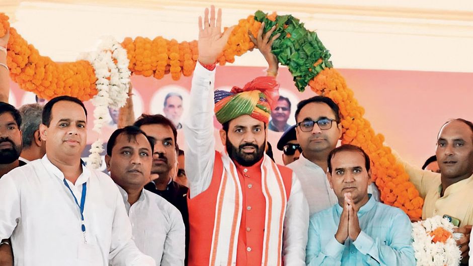 हरियाणा के मुख्यमंत्री नायब सिंह सैनी गुरुग्राम में 10 अगस्त को एक रैली के दौरान