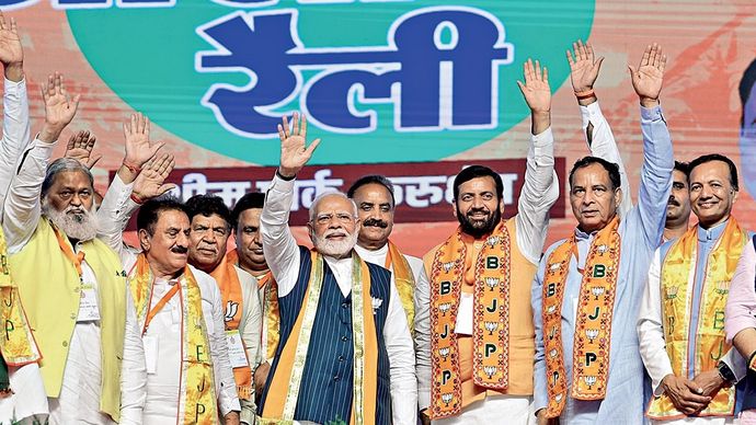 कुरुक्षेत्र में 14 सितंबर को एक रैली में पीएम मोदी, सीएम नायब सिंह सैनी और अन्य भाजपा नेता