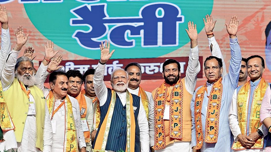 कुरुक्षेत्र में 14 सितंबर को एक रैली में पीएम मोदी, सीएम नायब सिंह सैनी और अन्य भाजपा नेता