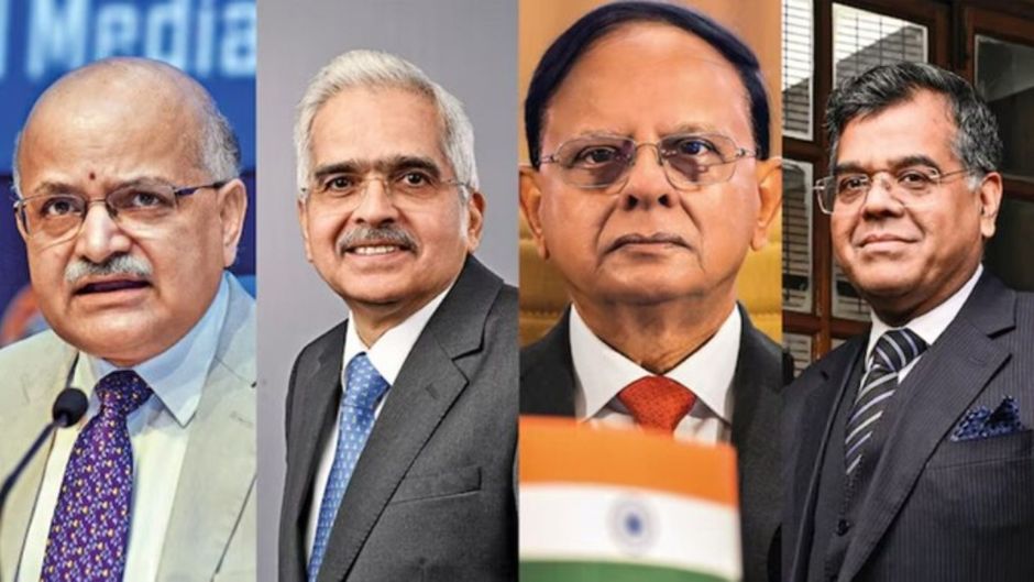 (बाएं से) बी. सुब्रह्मण्यम, शक्तिकांत दास, पी.के. मिश्र और टी.वी. सोमनाथन