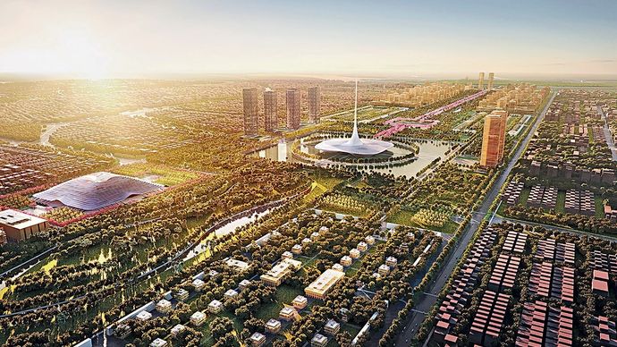 फोस्टर+ पार्टनर्स की ओर से 2018 में डिजाइन किए गए अमरावती मास्टरप्लान की तस्वीर