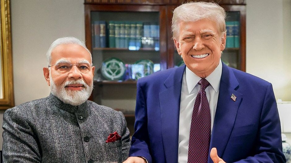 व्हाइट हाउस में अमेरिका के राष्ट्रपति डोनाल्ड ट्रंप के साथ प्रधानमंत्री नरेंद्र मोदी, 14 फरवरी