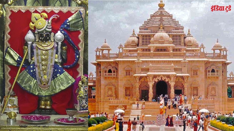 द्वारिकाधीश (बाएं) और गुजरात का अक्षरधाम मंदिर