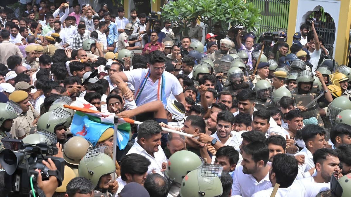 Sachin pilot in NSUI protest in Jaipur on 5th august 2025