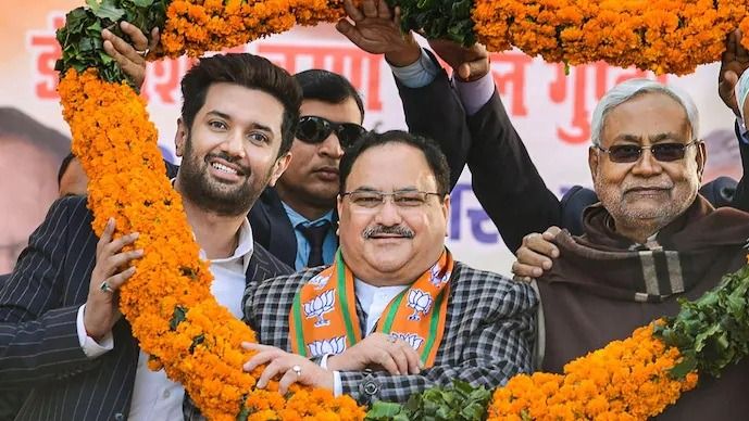 चिराग पासवान, जेपी नड्डा और नीतीश कुमार (फाइल फोटो)