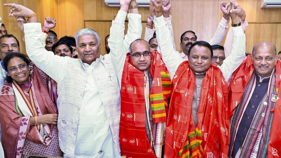 Mohan Charan Majhi with Rajyasabha winner in Odisha