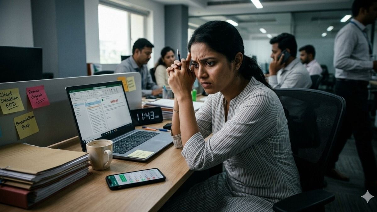 Caught between deadlines and self-doubt, an employee navigates the silent pressure of workplace anxiety and the need for constant validation.(Photo: AI-Generated)