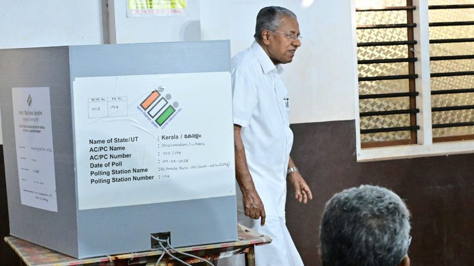 Kerala CM Pinarayi Vijayan casts vote in Kannur.
