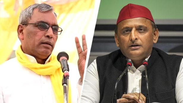 ओपी राजभर (बाएं) ने अखिलेश (दाएं ) की पार्टी सपा में फूट को लेकर बड़ा दावा किया है