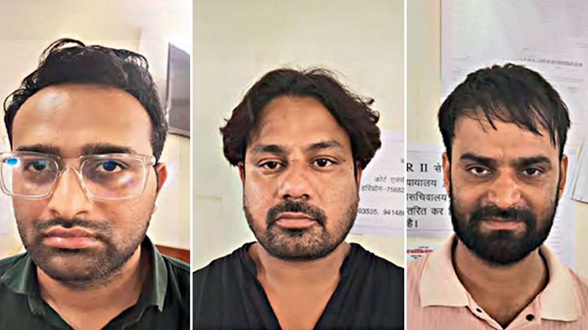 (बाएं से क्रमशः) दीपक यादव, राजू गुर्जर और नरेश गुर्जर को एफएमजीई का नकली सर्टिफिकेट लेने के लिए गिरफ्तार किया गया
