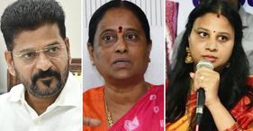 रेवंत रेड्डी से टकराव ने कैसे छीनी सुरेखा की मंत्री की कुर्सी मुख्यमंत्री रेवंत रेड्डी, कोंडा सुरेखा (बीच में) और उनकी बेटी (दाएं)