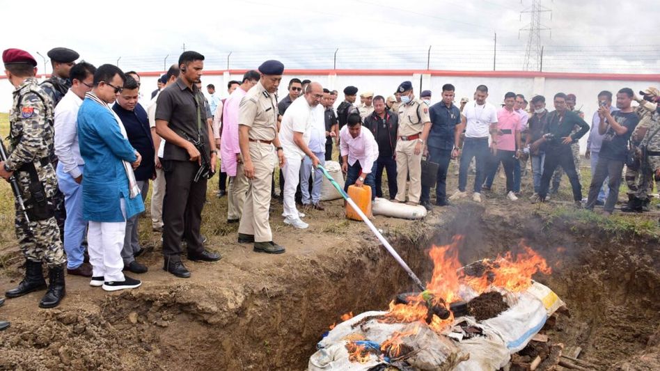 Manipur CM destroys worth Rs 589 crores narcotics in Bishnupur district Manipur CM destroys worth Rs 589 crores narcotics in Bishnupur district