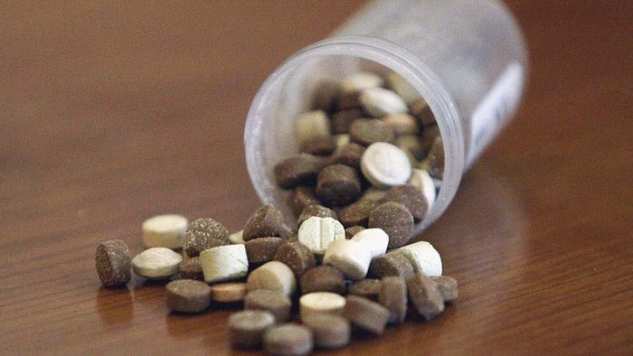 TO GO WITH AFP STORY BY MOHAMMED ALI HARISSI
Ecstasy pills are diplayed at an office of the Lebanese Internal Security Forces (ISF), Anti-Narcotics Division in Beirut on June 11, 2010. AFP PHOTO/JOSEPH EID