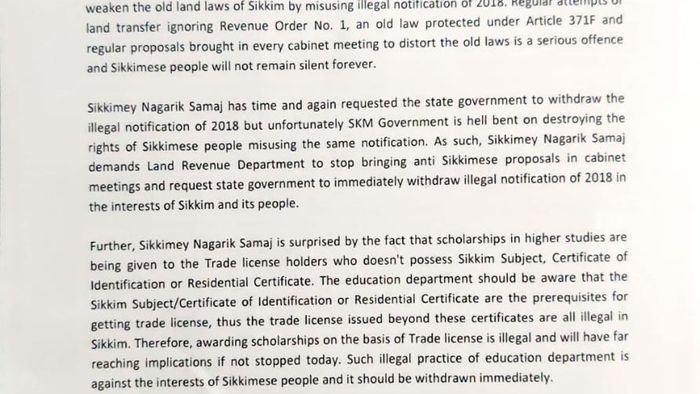 Sikkimey Nagarim Samaj urges people to raise voice to safeguard constitutional rights