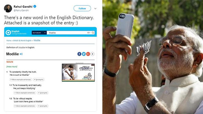 (L) Rahul's Tweet; (R) Prime Minister Narendra Modi