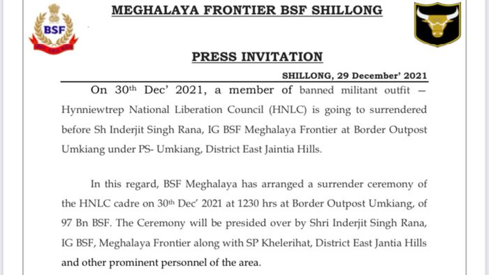 Meghalaya: HNLC cadre to surrender tomorrow