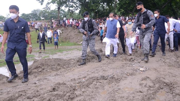 Assam CM Himanta Biswa Sarma during his visit to Gorukhuti, Sipajhar in Darrang