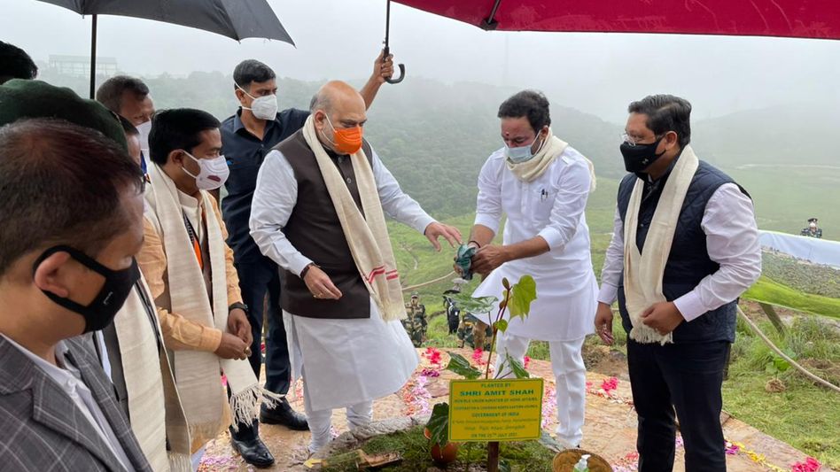 Meghalaya CM Conrad & Amit Shah plant saplings as part of Sohra Afforestation Project Meghalaya CM Conrad & Amit Shah plant saplings as part of Sohra Afforestation Project
