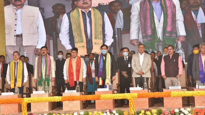 Swearing-in-ceremony of the newly elected members of the Bodoland Territorial Council. Photo:Twitter/@himantabiswa