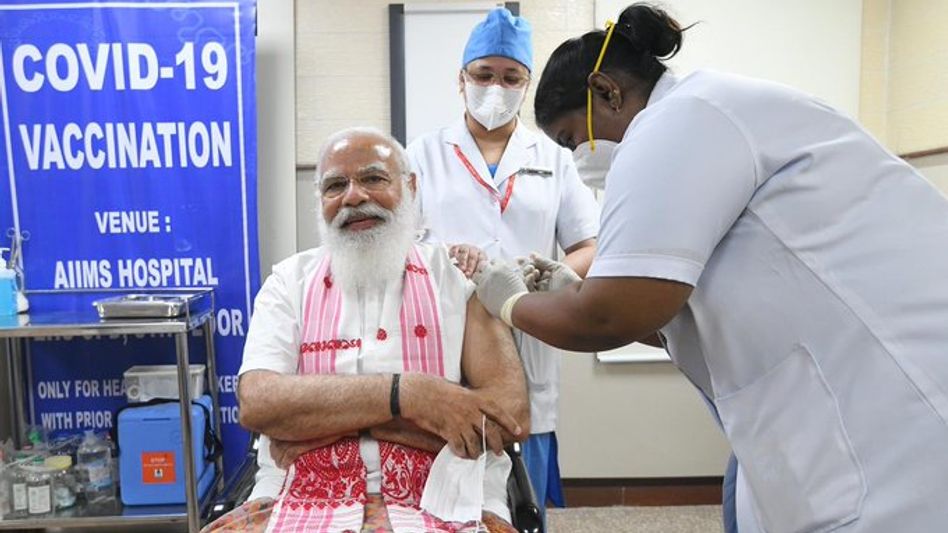 PM Modi takes first shot of Covaxin at AIIMS PM Modi takes first shot of Covaxin at AIIMS