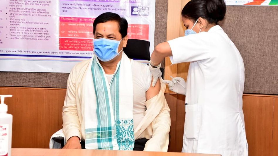 Assam CM Sonowal receives first shot of COVID vaccine Assam CM Sonowal receives first shot of COVID vaccine