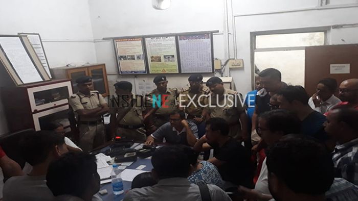 Some passengers of Nagaland Express lodging protest at Guwahati railway station on Saturday night.