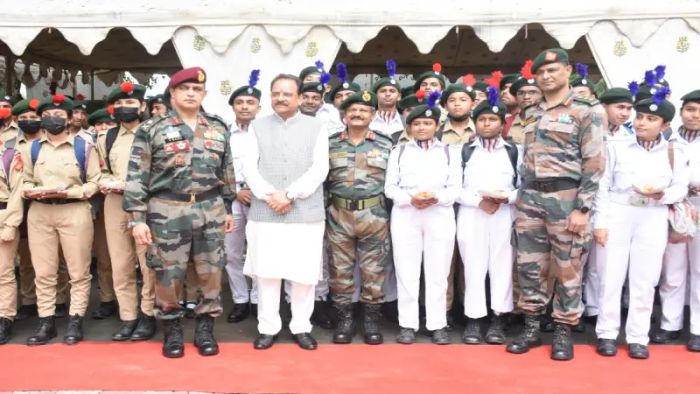 Raksha Rajya Mantri Ajay Bhatt visits NCC cadets in Guwahati today