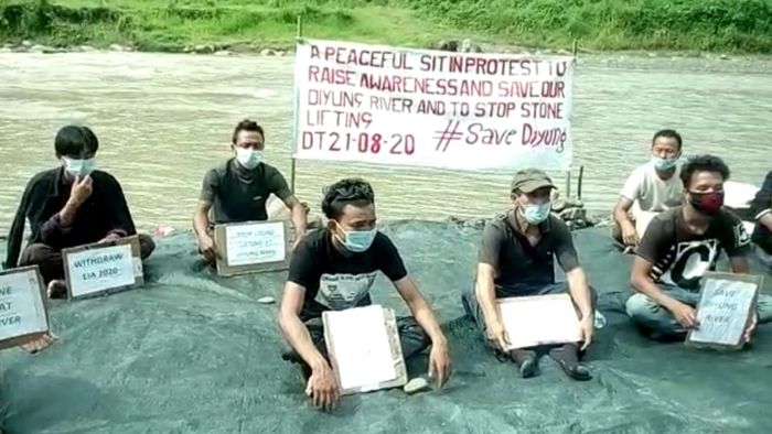 Villagers stage sit-in-protest against mining in Diyung river in Dima-Hasao