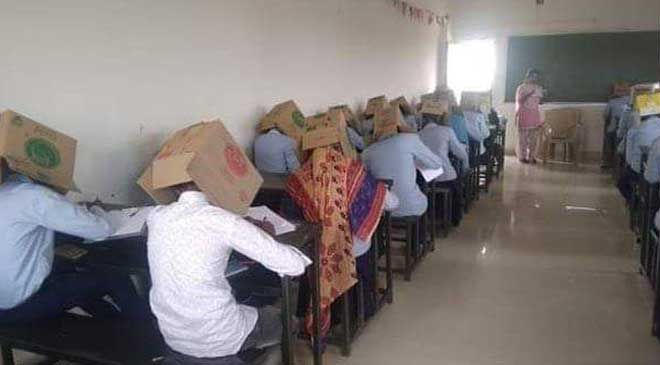 Karnataka Students Made to Wear Cardboard Boxes to Prevent 'Cheating', Photo Goes Viral Karnataka Students Made to Wear Cardboard Boxes to Prevent 'Cheating', Photo Goes Viral