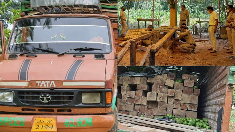 Assam: Loaded timber & band saw seized by forest personnel Assam: Loaded timber & band saw seized by forest personnel
