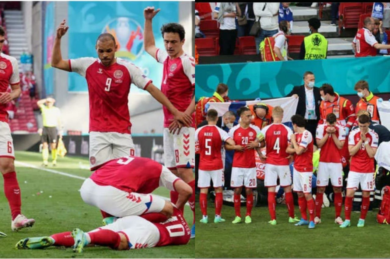 Denmark's Christian Eriksen collpases on ground during Euro 2020 match