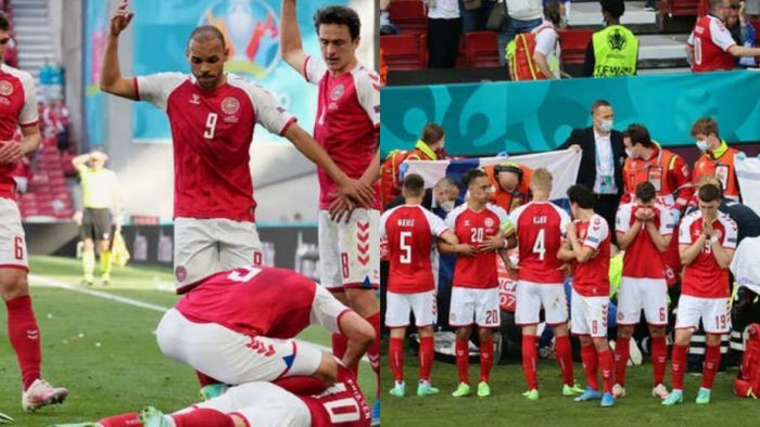 Denmark's Christian Eriksen collpases on ground during Euro 2020 match