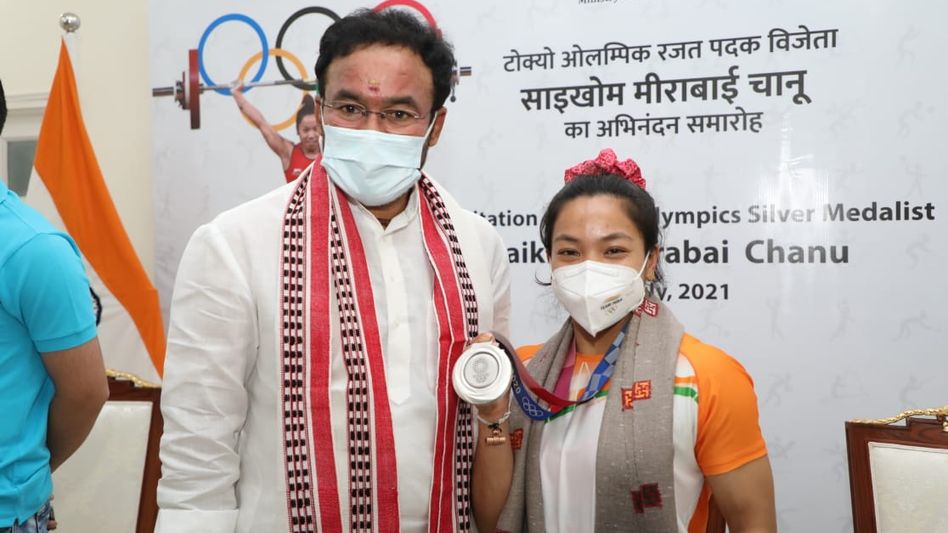 DoNER Min G. Kishan Reddy congratulates Tokyo Olympic silver medalist Mirabai Chanu DoNER Min G. Kishan Reddy congratulates Tokyo Olympic silver medalist Mirabai Chanu