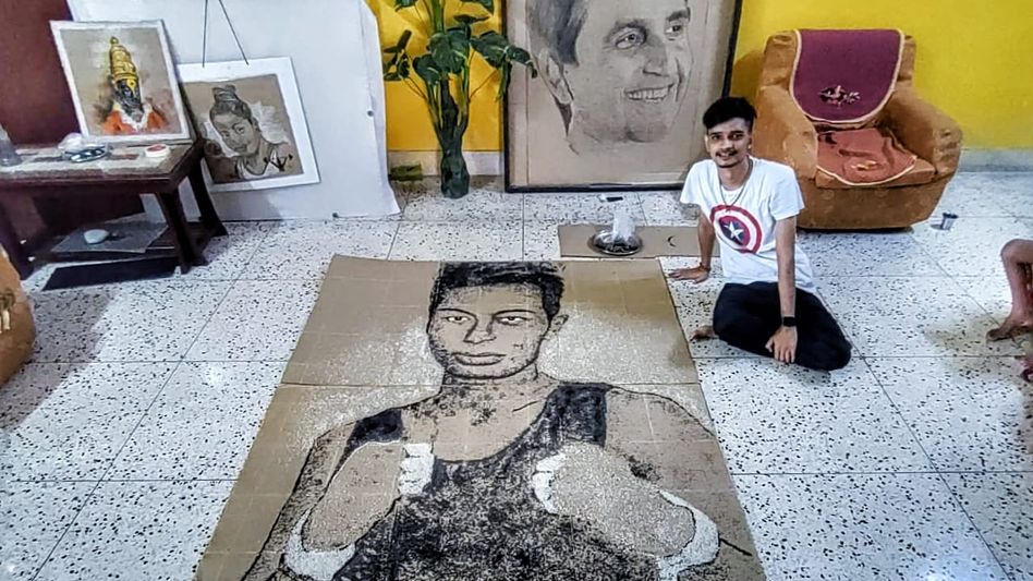 Assam artist makes portrait of Lovlina Borgohain using sesame & cumin seeds Assam artist makes portrait of Lovlina Borgohain using sesame & cumin seeds