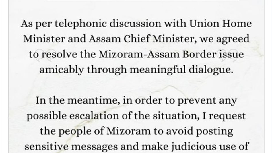 Mizoram CM urges citizens to avoid posting sensitive messages on social media Mizoram CM urges citizens to avoid posting sensitive messages on social media