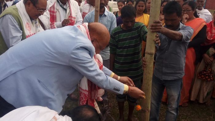 Assam: MLA Bhaskar Sharma lays foundation of Ledo Bazaar High School playground