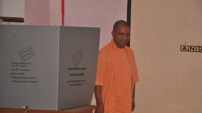 Uttar Pradesh Chief Minister Yogi Adityanath after casting his vote