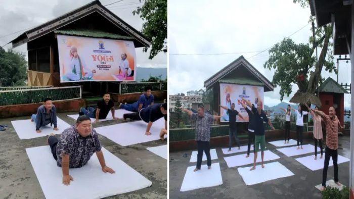 Nagaland Minister Temjen Imna Along performed yoga with family in Kohima