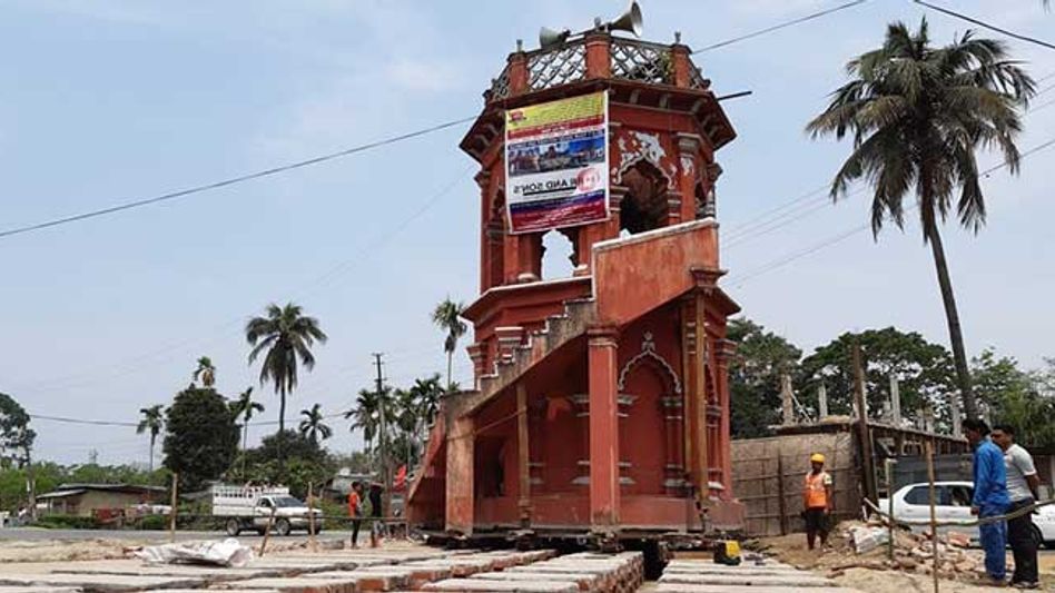 Ancient Minar in Assam shifted from original site Ancient Minar in Assam shifted from original site
