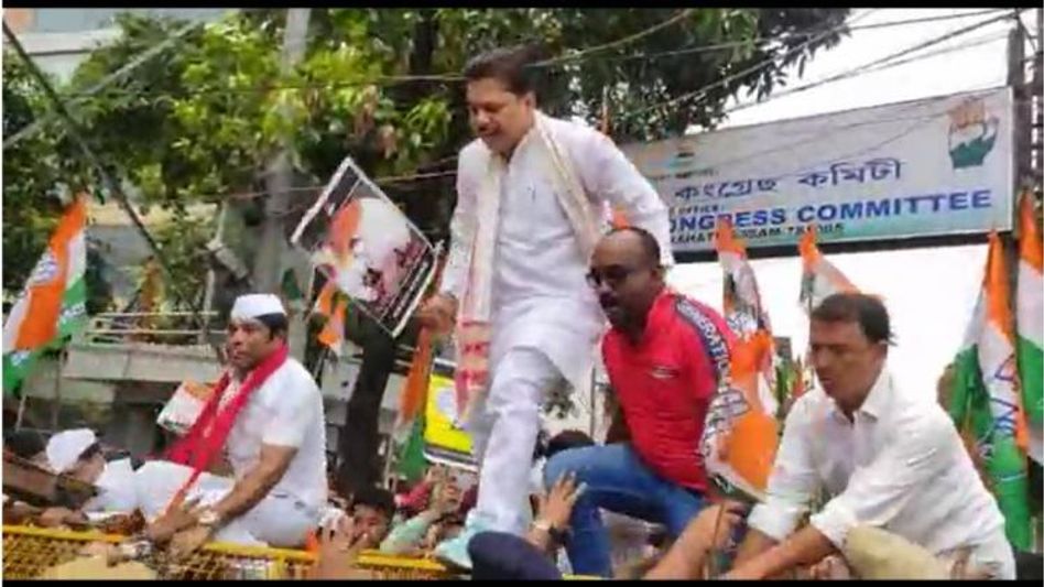 Assam Congress workers detained by police during a protest over Sonia Gandhi’s appearance before ED today Assam Congress workers detained by police during a protest over Sonia Gandhi’s appearance before ED today