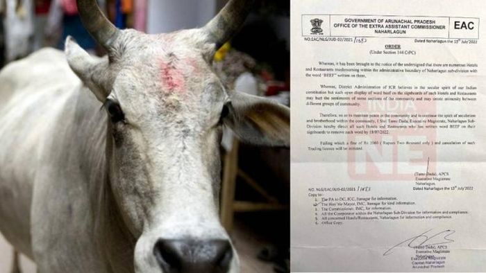 Arunachal Pradesh official bans writing "beef" on restaurant signboards