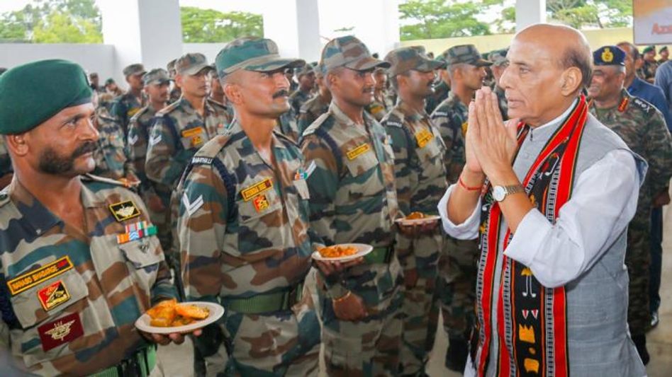 Rajnath Singh interacts with Assam Rifles jawans in Manipur Rajnath Singh interacts with Assam Rifles jawans in Manipur