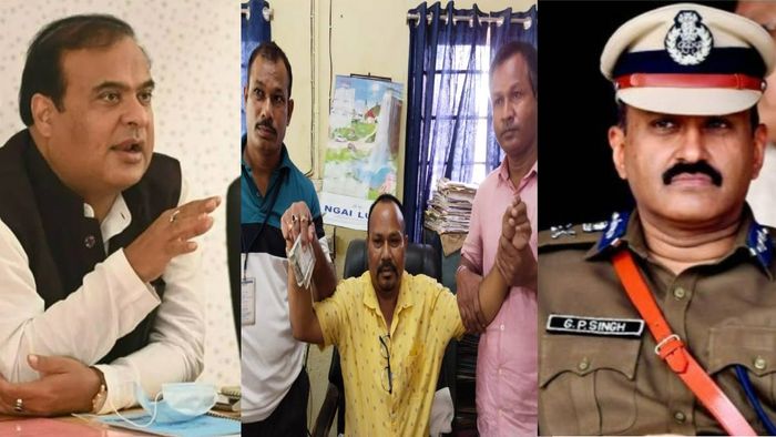 Himanta Biswa Sarma (L), A corrupt official caught red handed (M), G.P Singh (R)